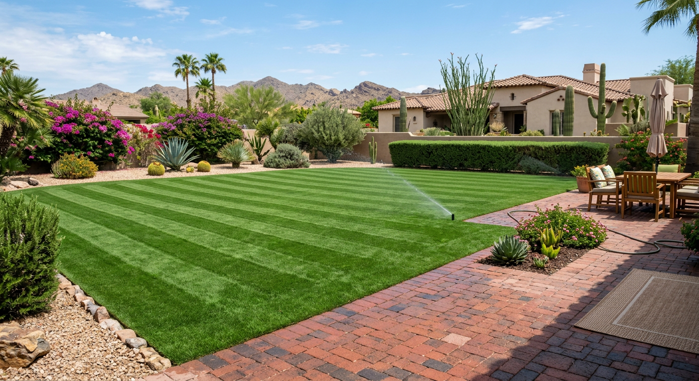 Perfectly manicured green lawn with crisp edging
